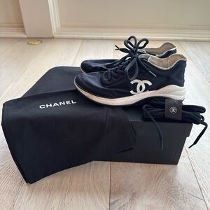 CHANEL Black Sneakers with White Accents SZ 7.5